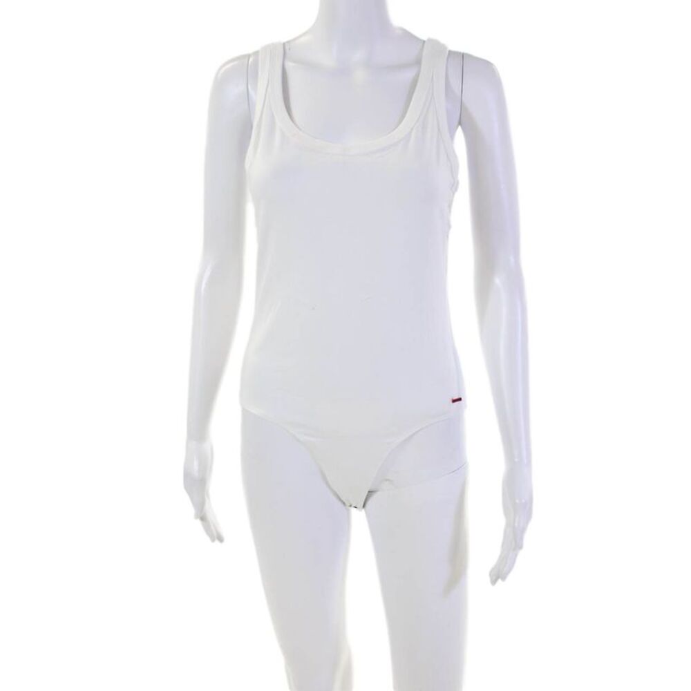 Philanthropy Womens Sleeveless Scoop Neck Open Knit Trim Bodysuit White Large